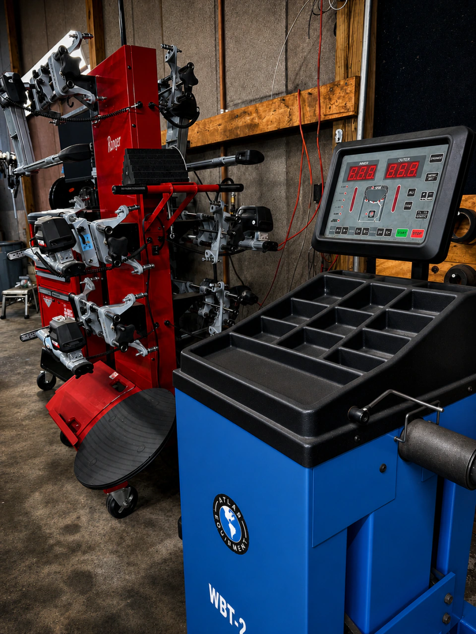 Clean wheel-balancing and alignment equipment inside Big Truck & Trailer Repair in Park City, Illinois